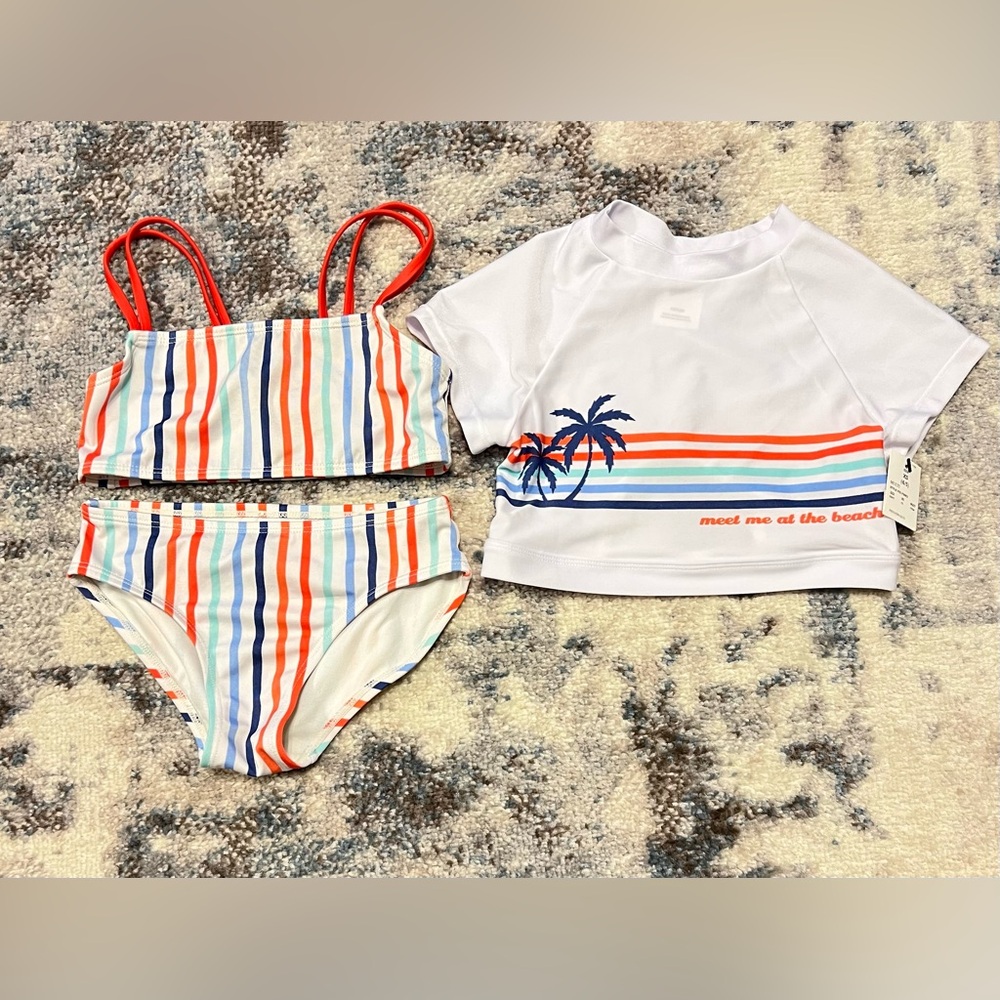 art class Striped Kids Bikini Set with Rash Guard